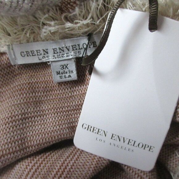 Woven Cotton Pullover Tunic Top Fringed Edges Neutrals Green Envelope LA 3X NEW - Picture 5 of 6
